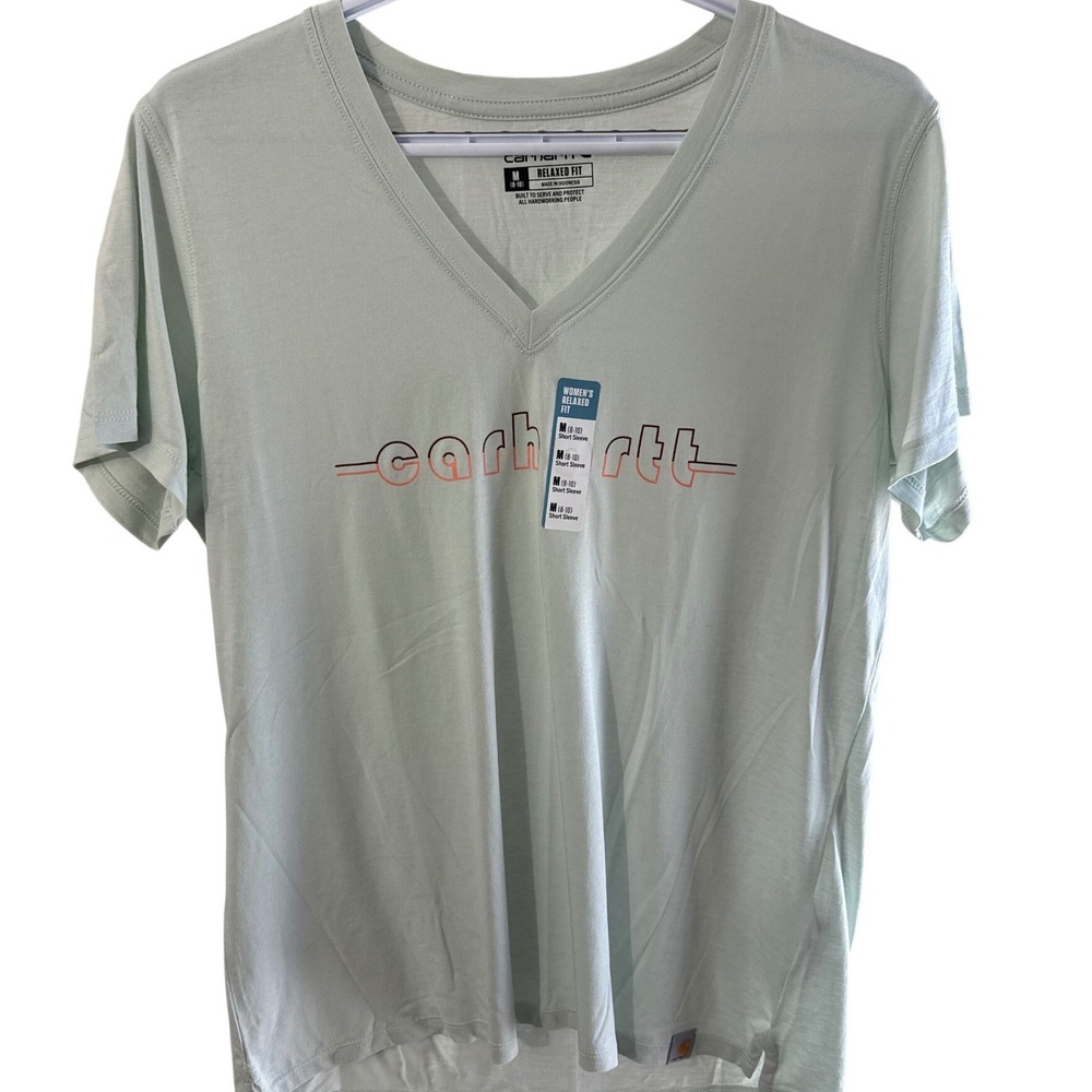 Carhartt Womens Relaxed Fit V-Neck Graphic T-Shirt Mint Green TK6181-W Medium